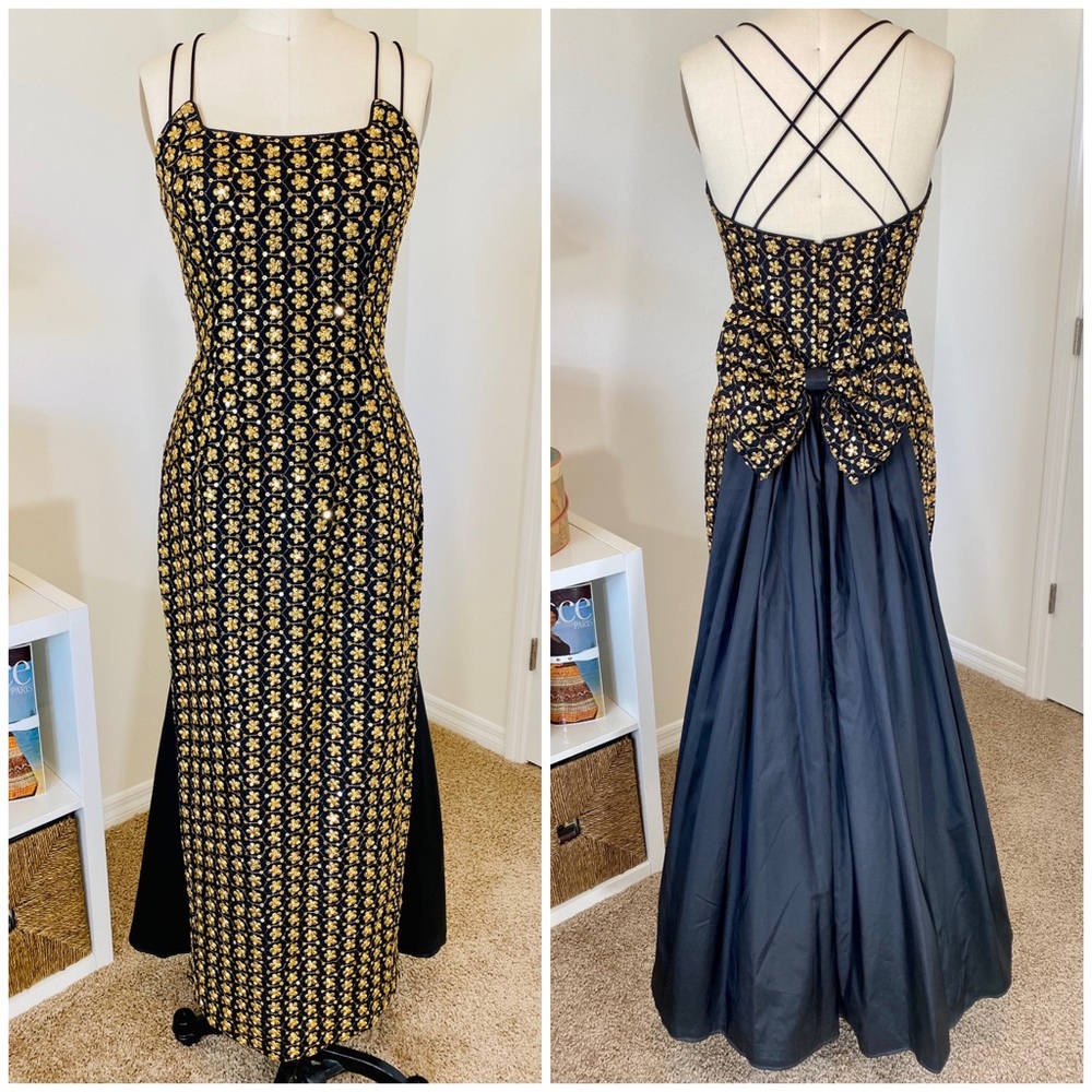 Vintage Black and Gold Evening Gown